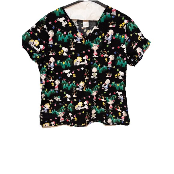 Charlie Brown Gang Medical Scrubs Snoopy Christmas XL EUC - Picture 3 of 14